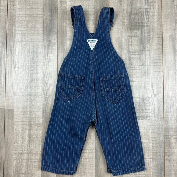 VTG OshKosh B'gosh Vestback Baby 12‎ months Blue Striped USA Made Bib Overalls - Picture 8 of 11